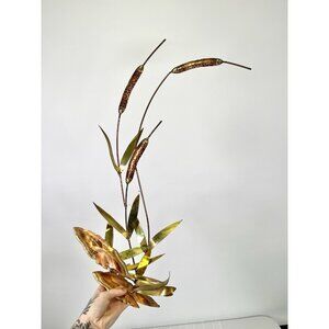 VTG Mid Century Brass Copper Cattail Reed Wall Art Botanical Metal Sculpture MCM